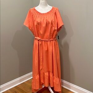 Sandra Darren Linen Blend Tangerine High Low  Dress